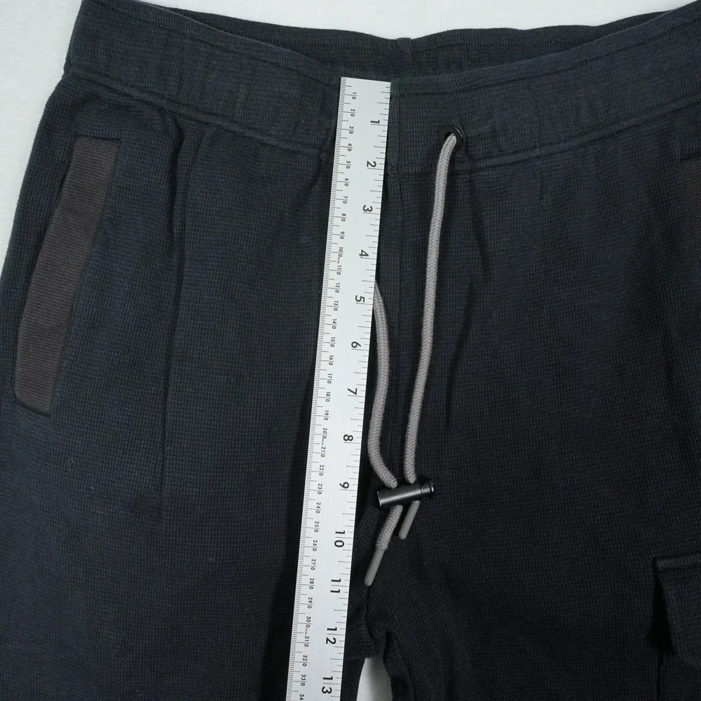 Magnlens Mens Baggy Waffle Knit Cargo Pants Black Size M Adjustable Hem - Picture 7 of 7